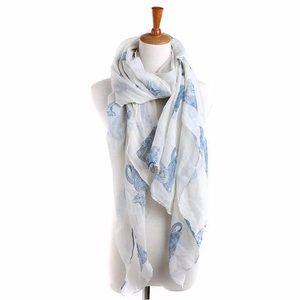 White Cat Print Cotton Voile Scarf